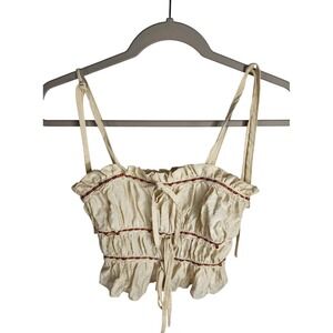 Thirty/Thirty LA Crop Top Women XS Cream Ruffle Smocked Tie Strap Boho 1DGPCZ760